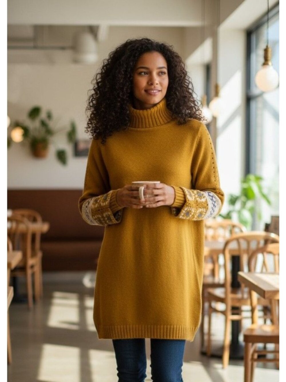 Lulus S Mustard Yellow Turtleneck Sweater Dress With Crochet Cuff & Ribbed Hem